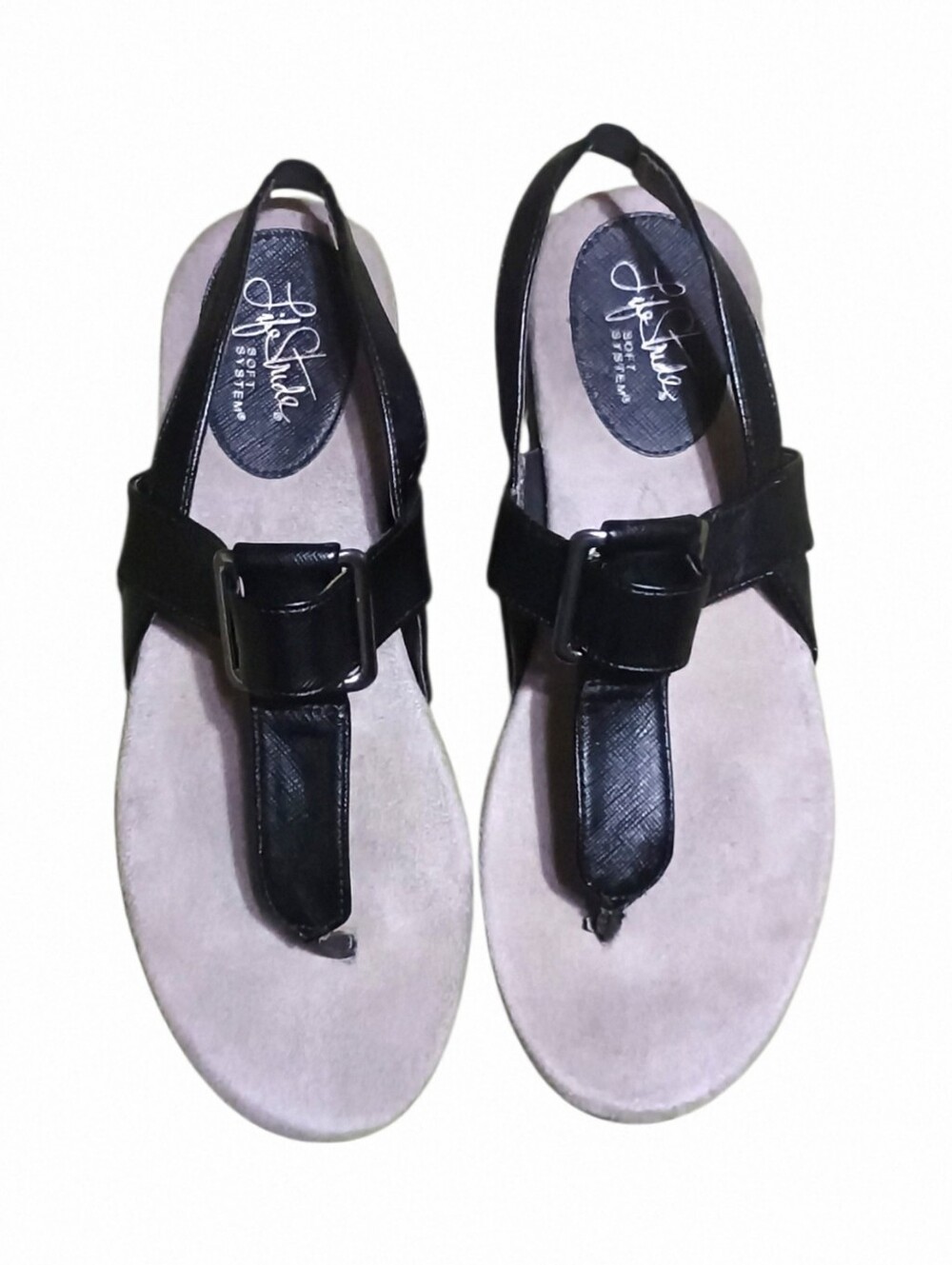Thong Sandals T-strap Slip-on Life Stride Soft Systems Women's 9M Black